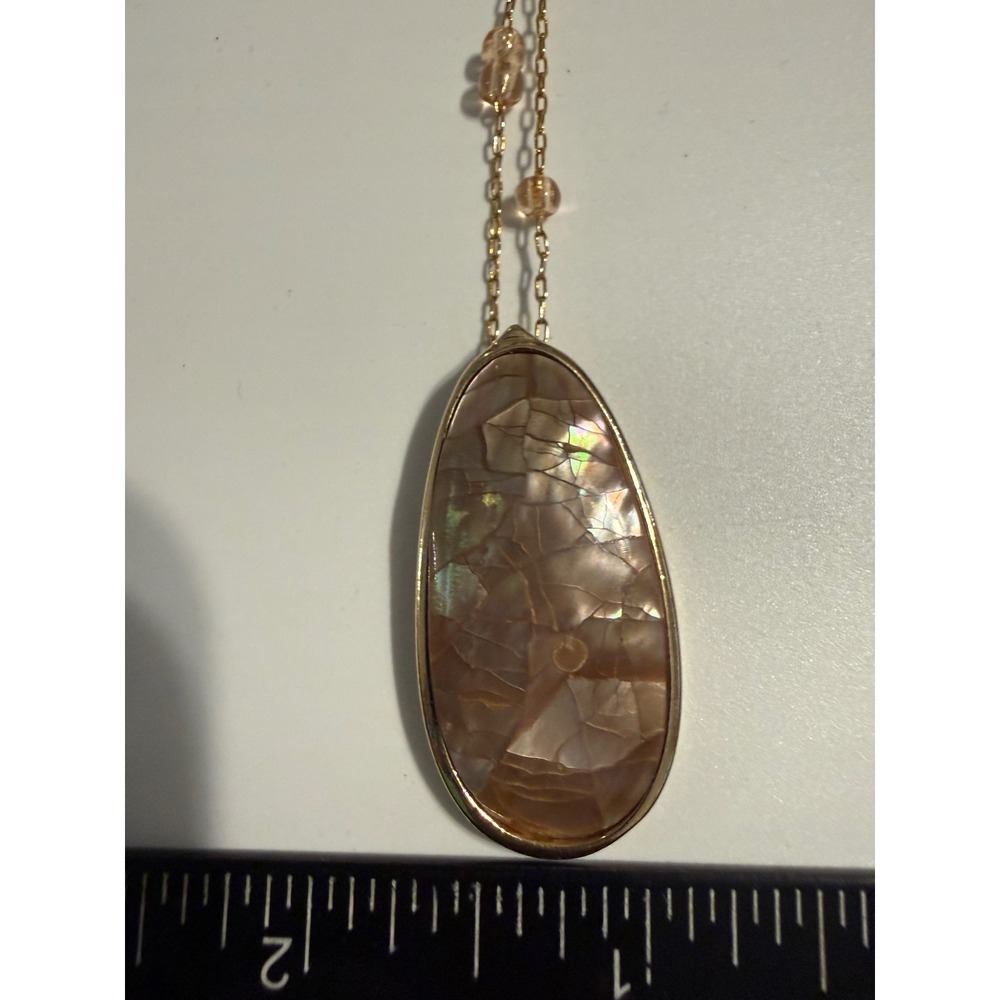 Kendra Scott Gold Tone Iridescent Abalone Shell Oval Pendant Long Necklace